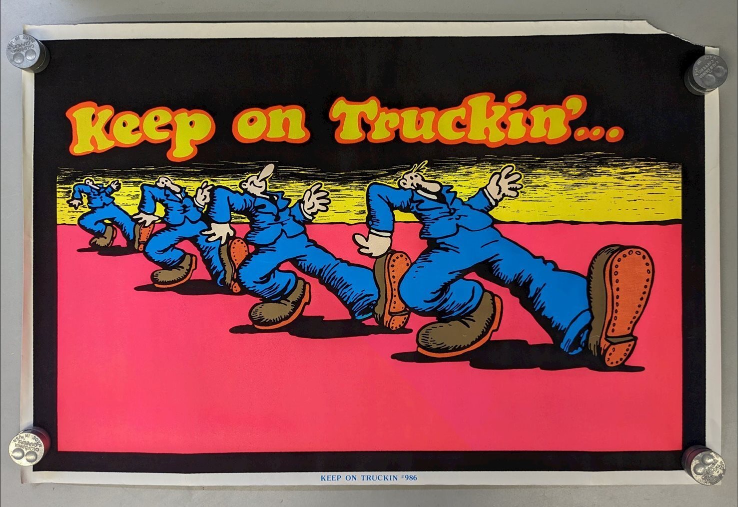 Vintage Robert Crumb Comics Keep On Truckin 986 Flocked Black Light 34×23 Poster