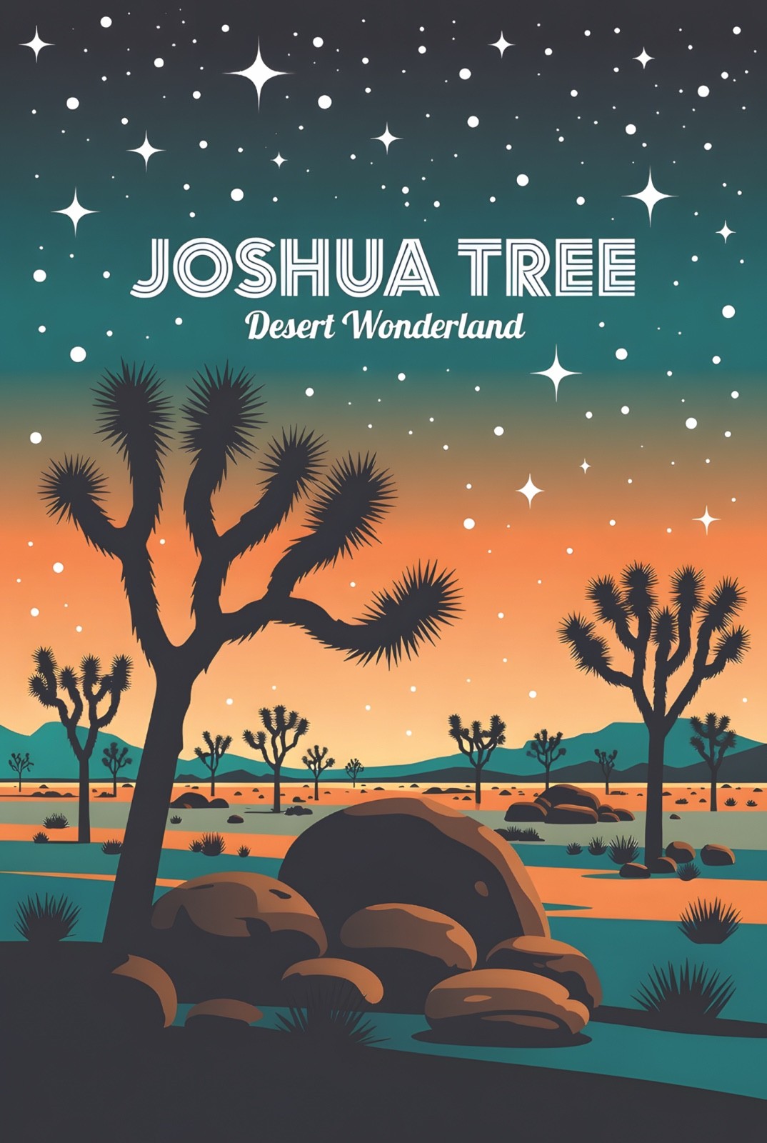 Joshua Tree National Park California USA Retro Travel Poster Print Wall Art