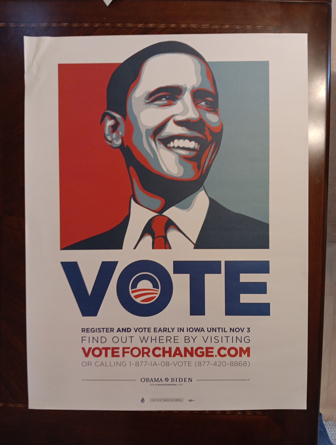  Barack OBAMA, SMILING OBAMA, Shepard Fairey 🔥 2008 VOTE Campaign Poster Ohio