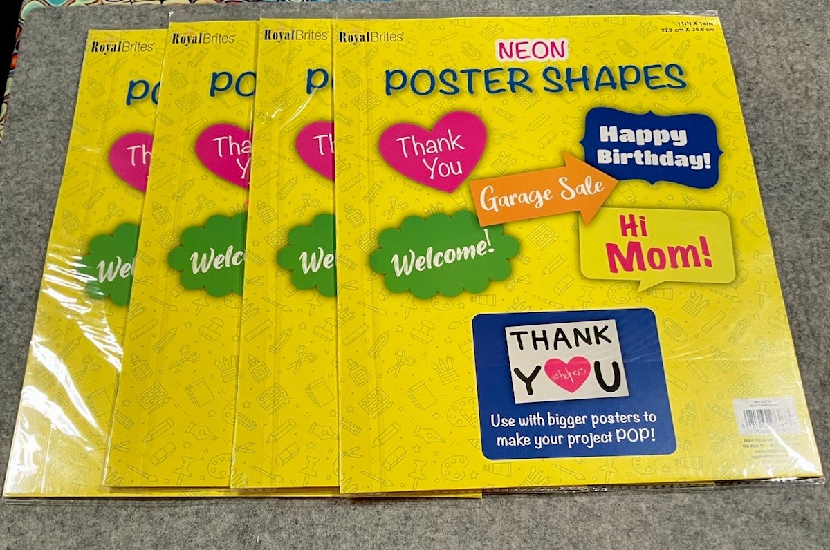 LOT: 4 Large packs Of 5 Various Shapes Neon Posters each set for any art project