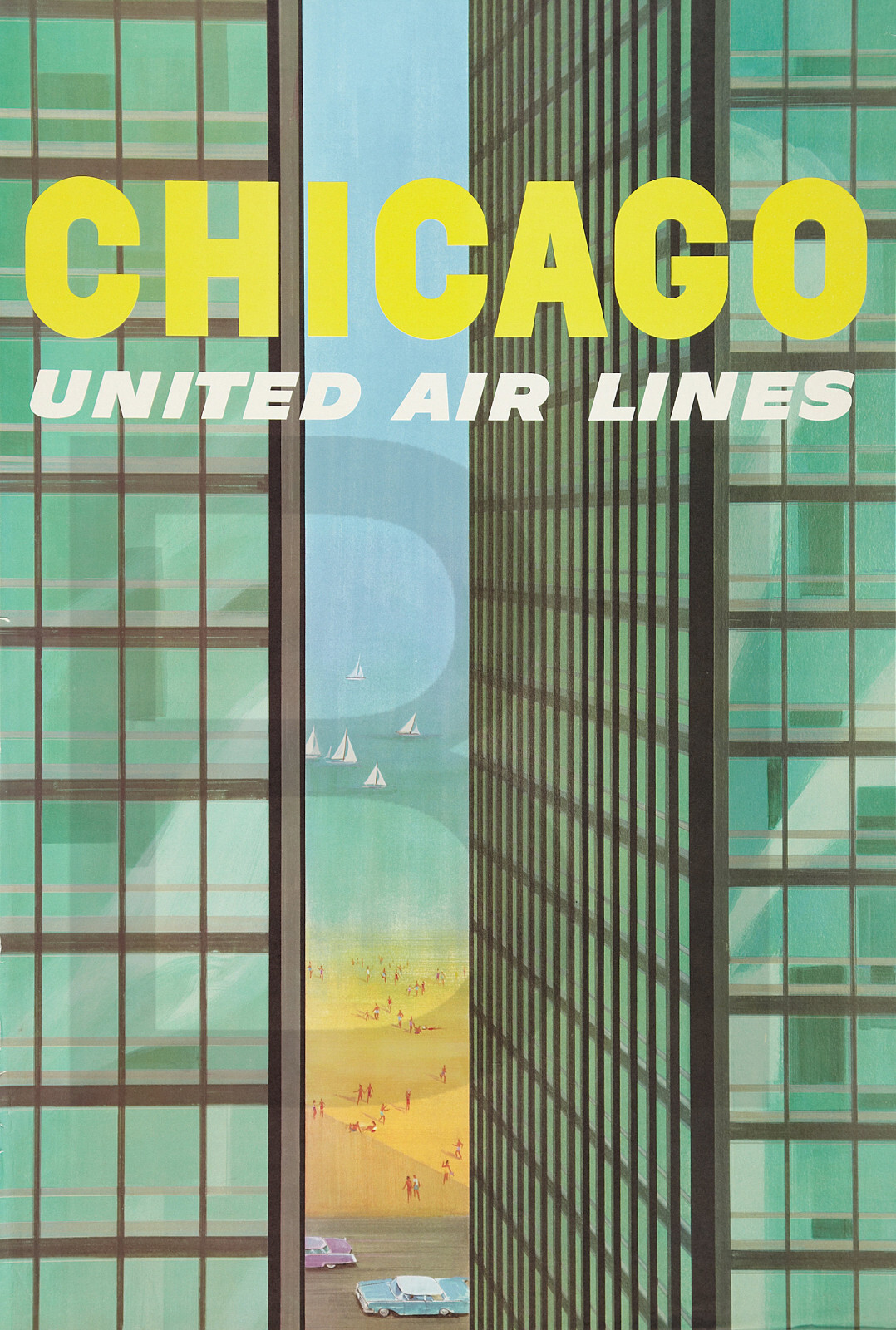 1950s United Airlines Chicago Advertising Poster 13 x 19″ Photo Print