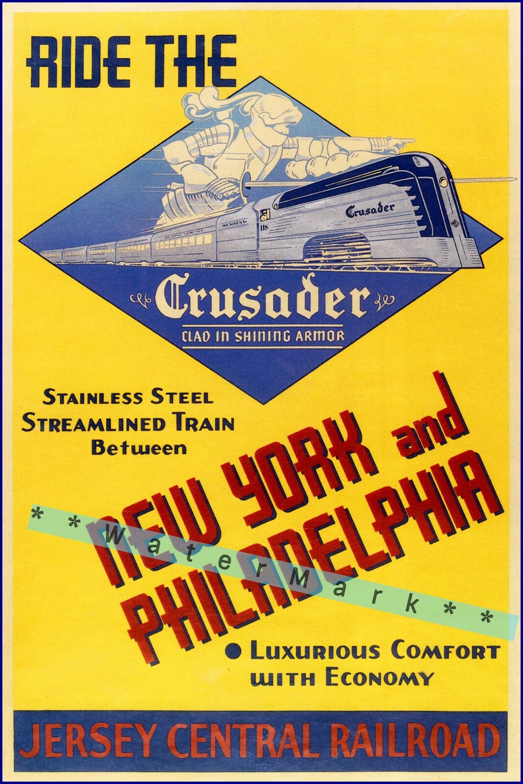 The CRUSADER Jersey Central Railroad 1937 Vintage Poster Print Retro Style Art