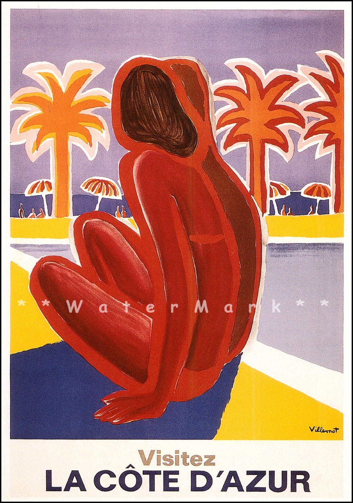 Cote D’Azur 1952 France Vintage Poster Print Retro French Travel Beaches Palms