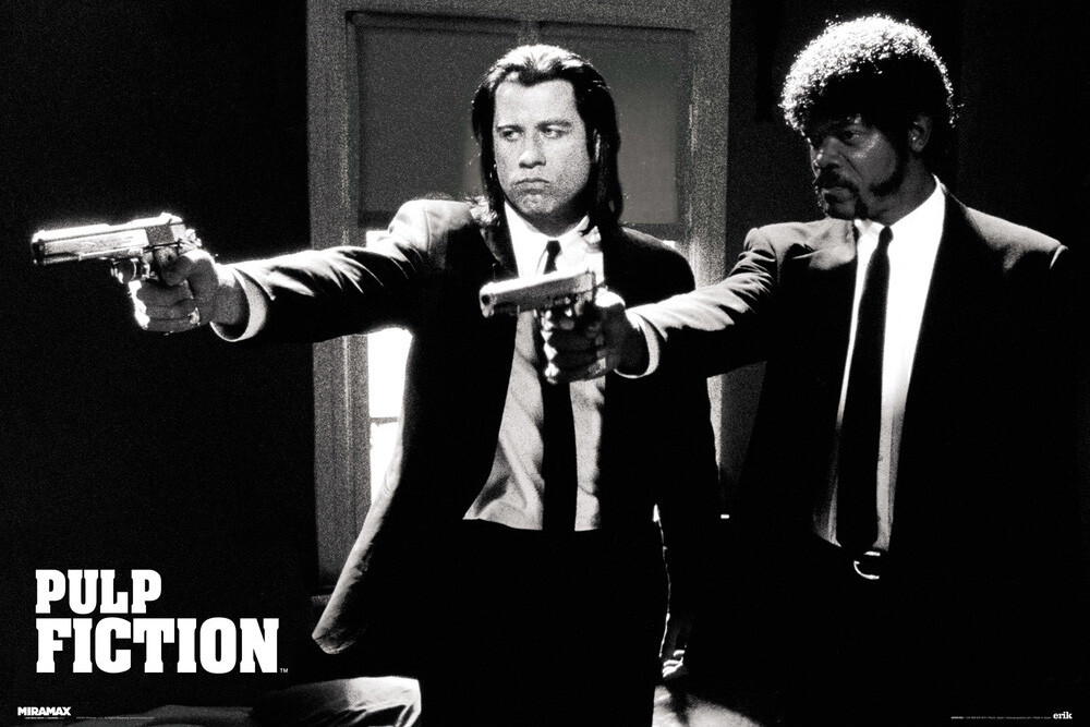Pulp Fiction – Movie Poster (Vincent & Jules – B&W – Guns) (Size: 36″ X 24″)