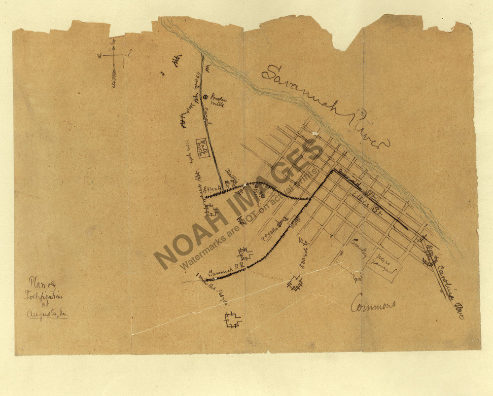 Plan Map of fortifications Augusta Georgia c1864 12×16