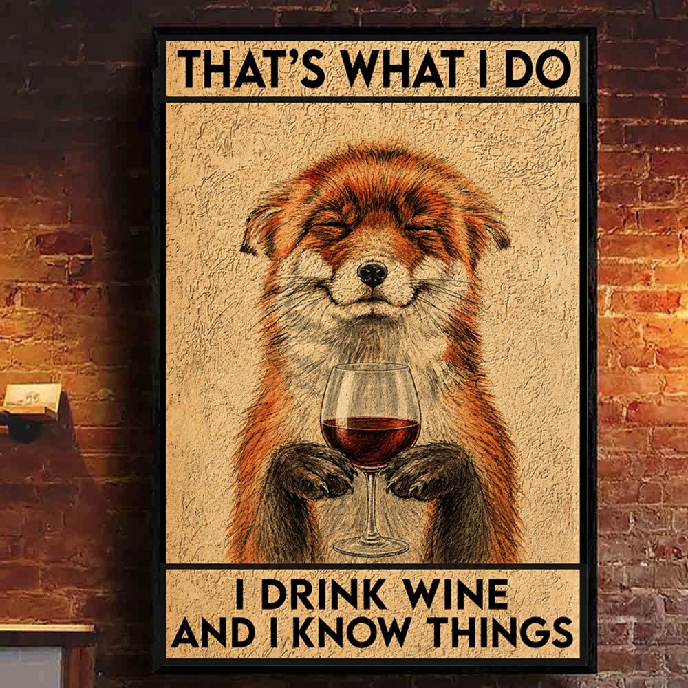 Cute Fox Wine Lover Poster – “I Drink Wine & I Know Things” Wall Art