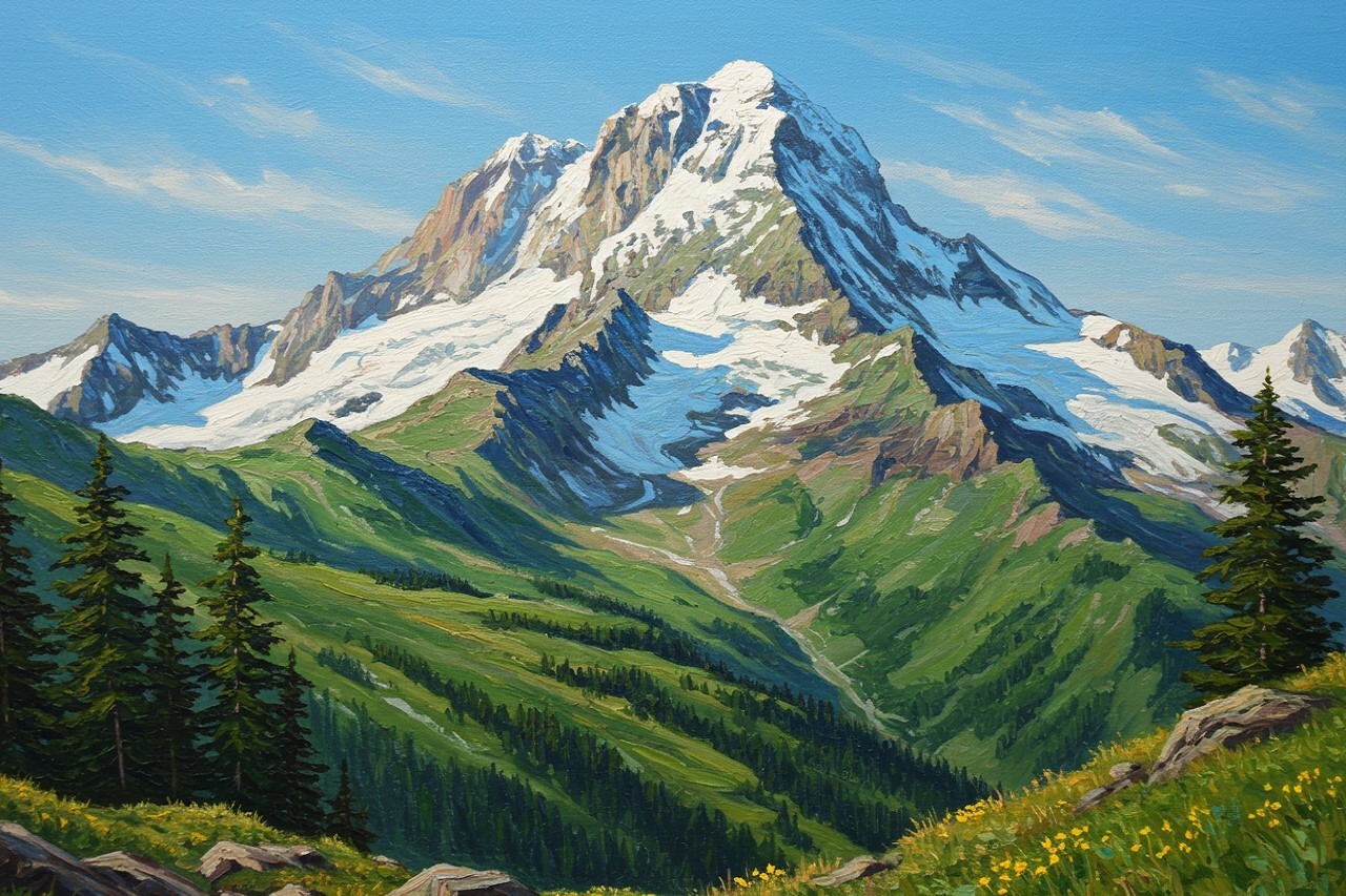 Mountains Green Landscape Painting Wall Art Print Printed On Canvas Artprint