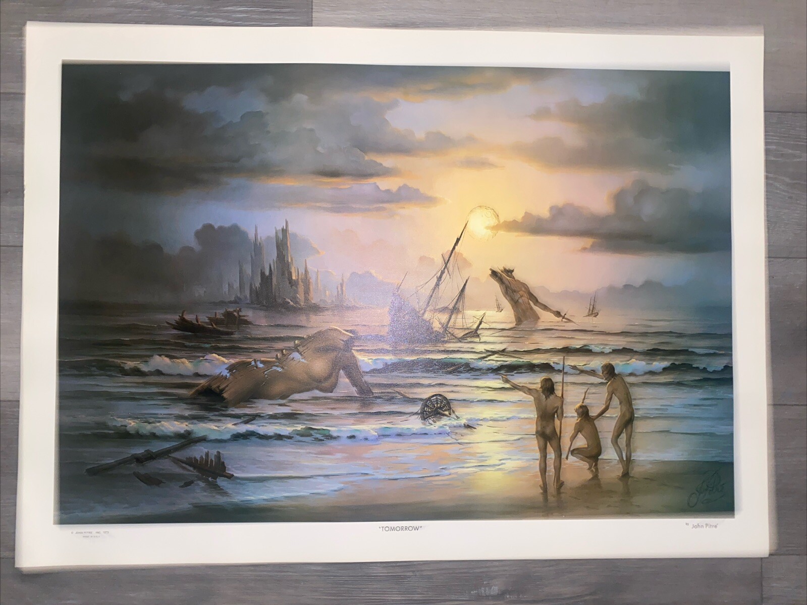 Tomorrow John Pitre Vintage Poster Original 1973 Future Surrealism Men Beach