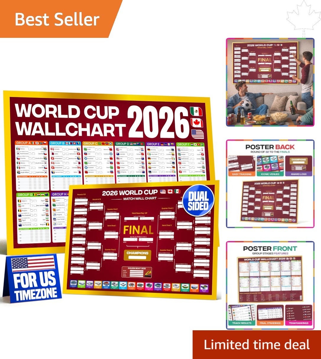 All-in-One World Cup Bracket Poster 2026 – A1 Size with Teams, Fixtures & Scores