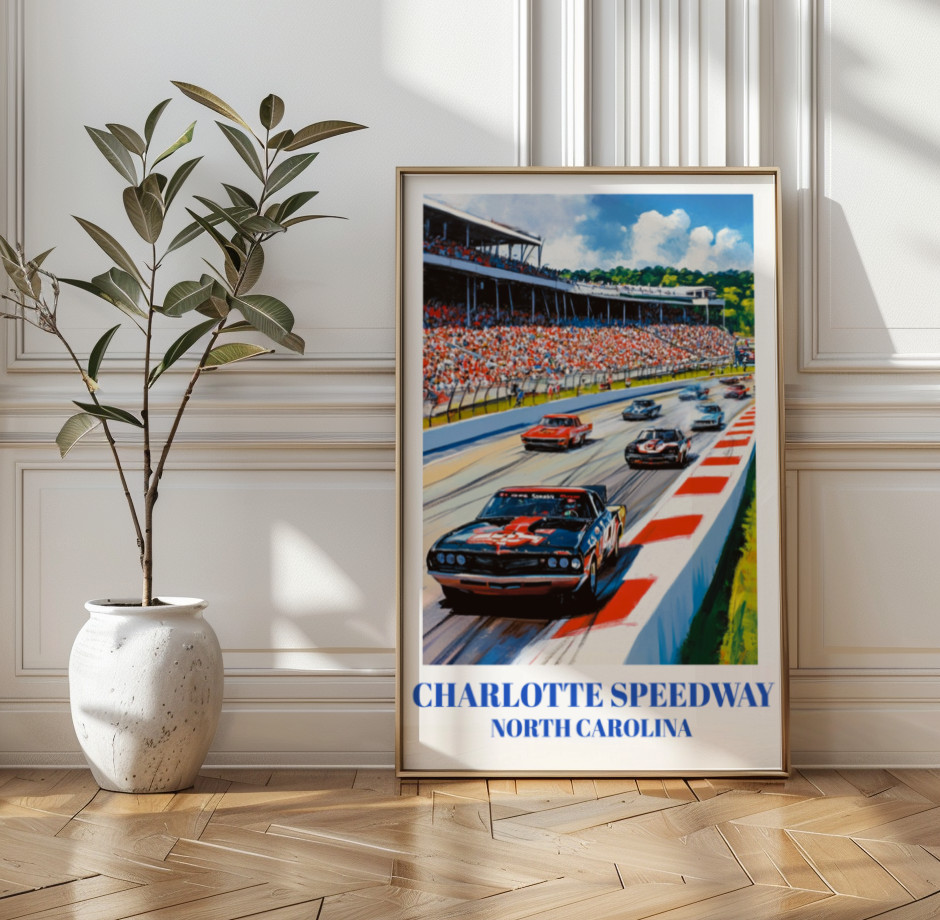 Charlotte Speedway Travel Poster. North Carolina Racing Print, NASCAR Decor,