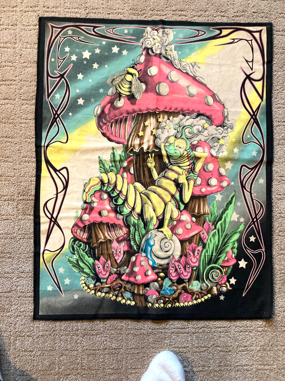 Pschedelic Black Light Poster Trippy Rare Fabric 27 1/2″ by 22″