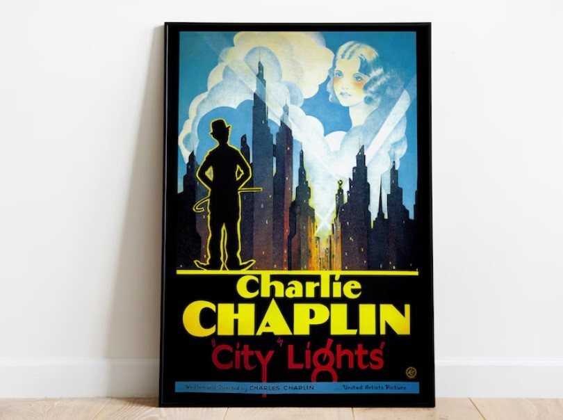 City Lights, Charlie Chaplin, 1931 – Retro Movie Poster, Premium Semi-Glossy Pap