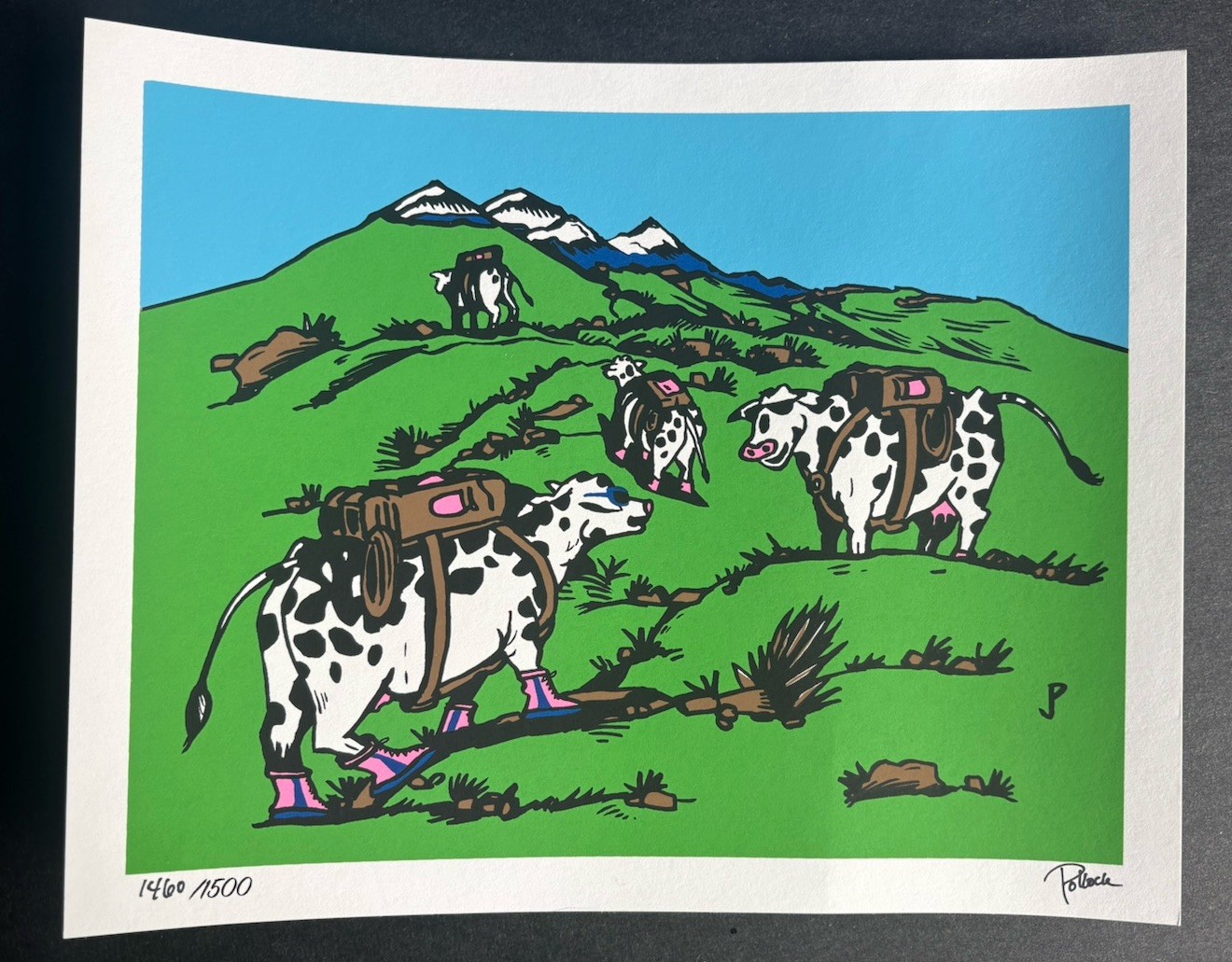 2021 “Hiking Cow” 8×10 Vacation Art Print Signed By Jim Pollock #’d /1500