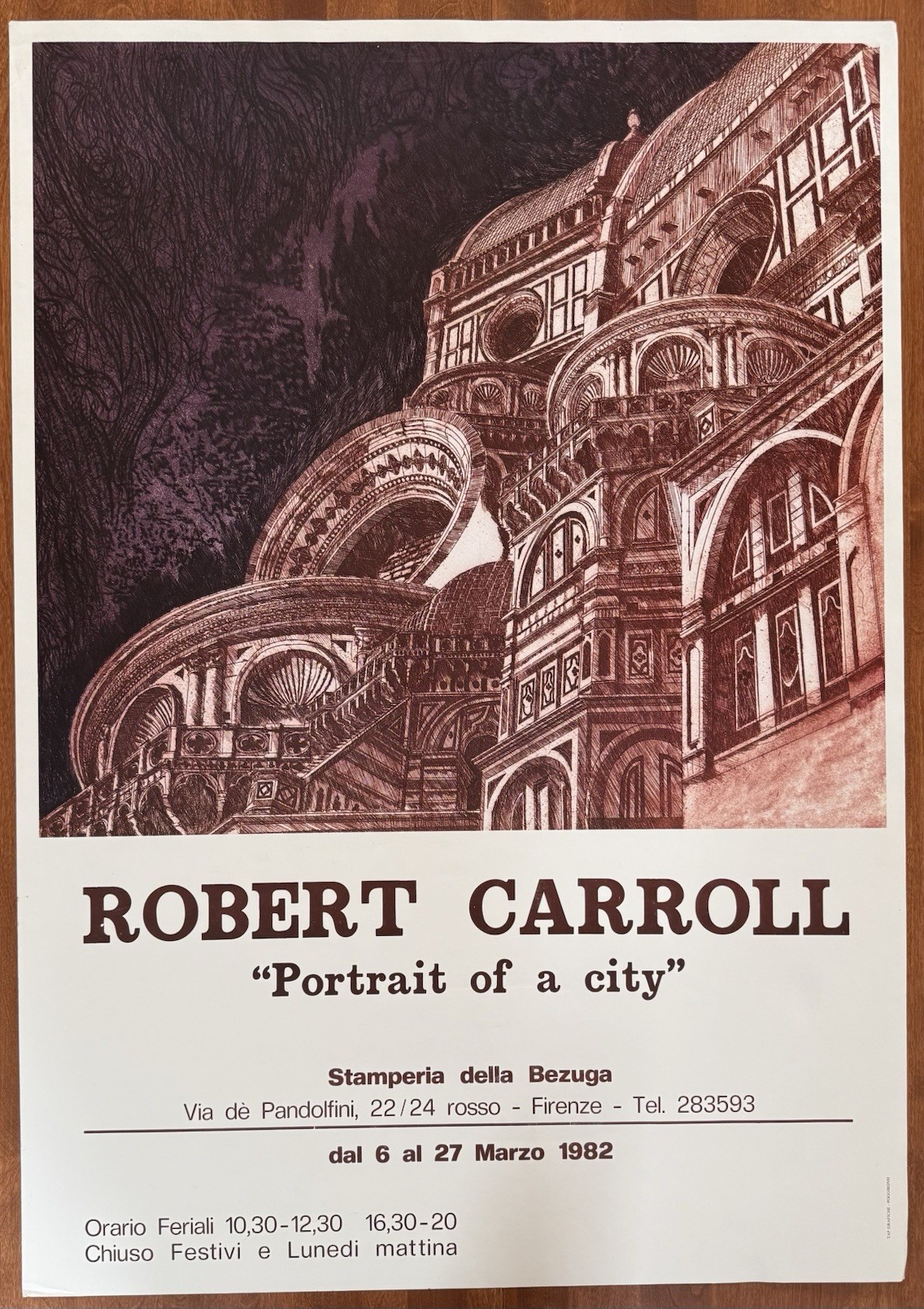 Vintage 1982 Robert Carroll Exhibition Poster, Florence, Italy, 39”x27.5” Large!