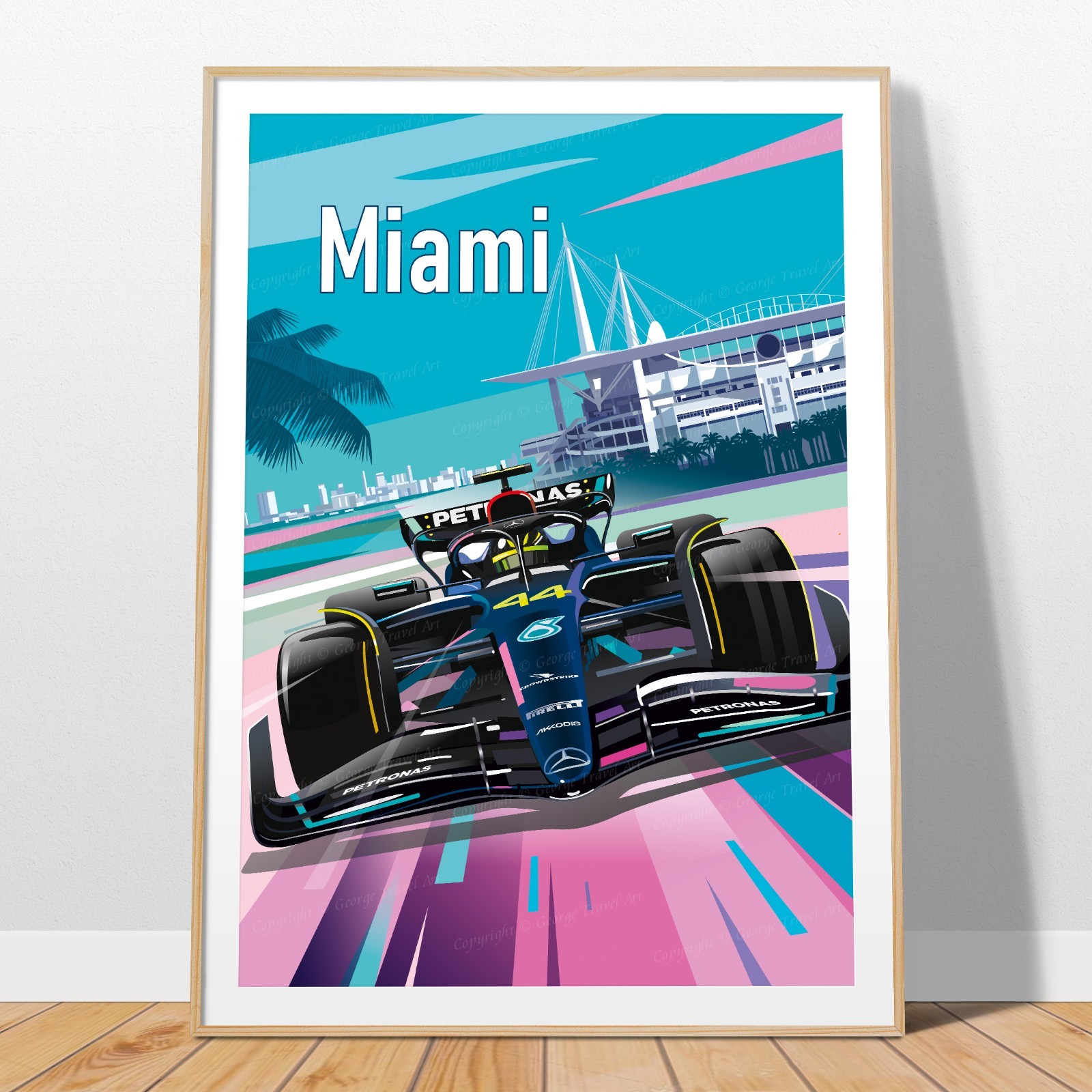 Miami F1 Poster – Mercedes Racing Wall Art – Miami Grand Prix Decor