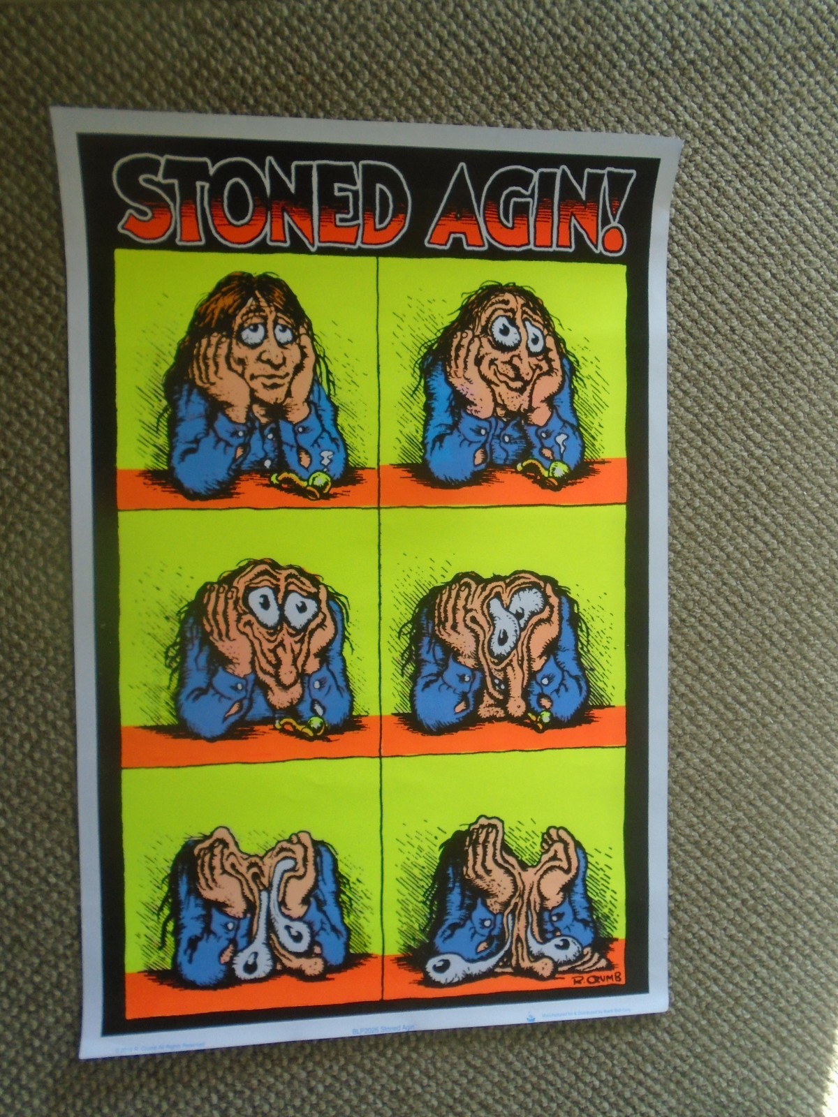 ORIGINAL BLACK LIGHT POSTER..STONED..FLOURESENT FLOCKED POSTER-2019 R. CRUMB
