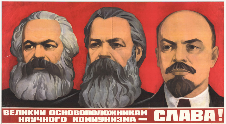 Original 1970 Soviet Union Propaganda Poster Marx Engels Lenin Leaders 23404