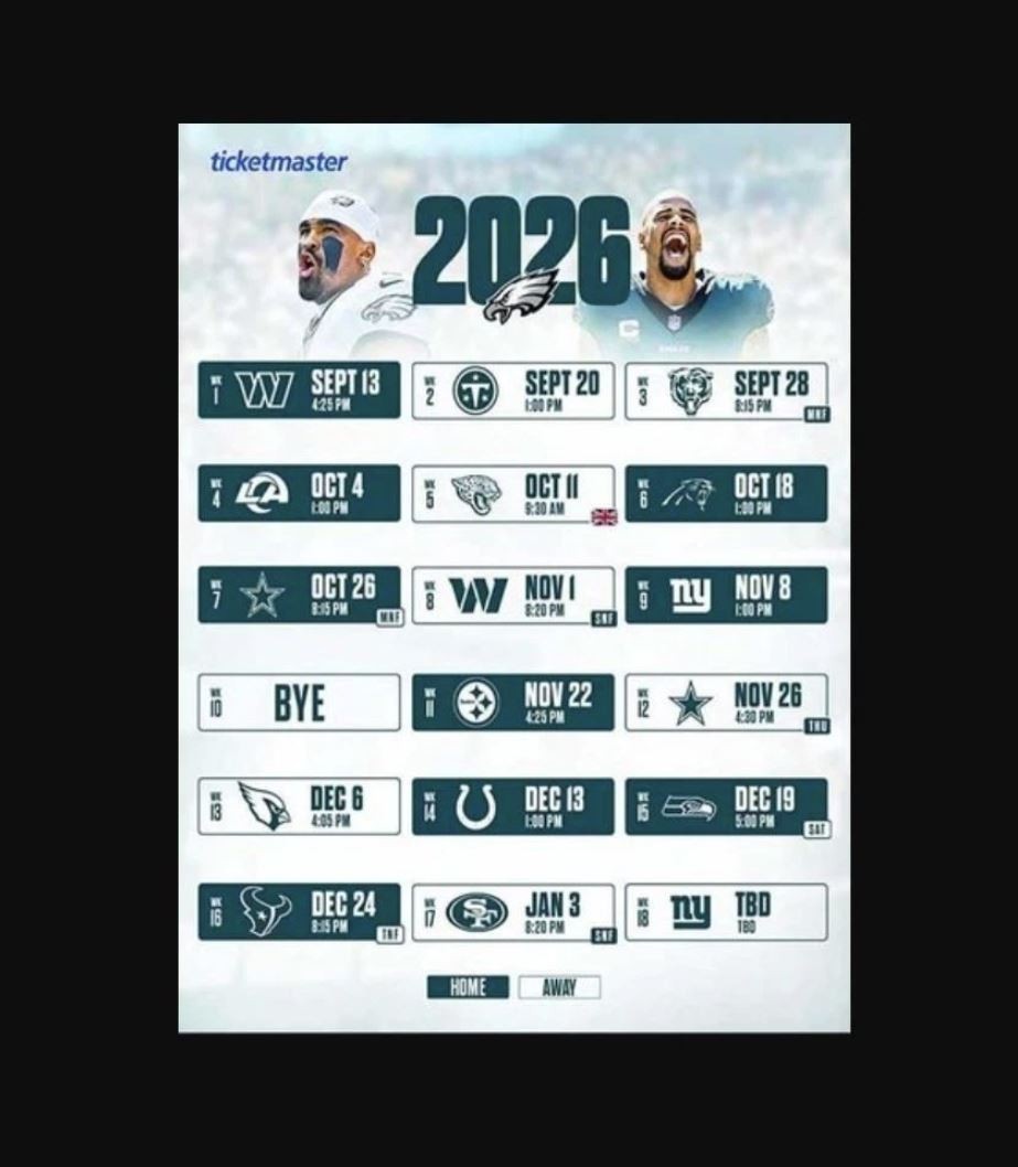 2026 Philadelphia Eagles NFL Schedule Poster Wall Art Football Decor