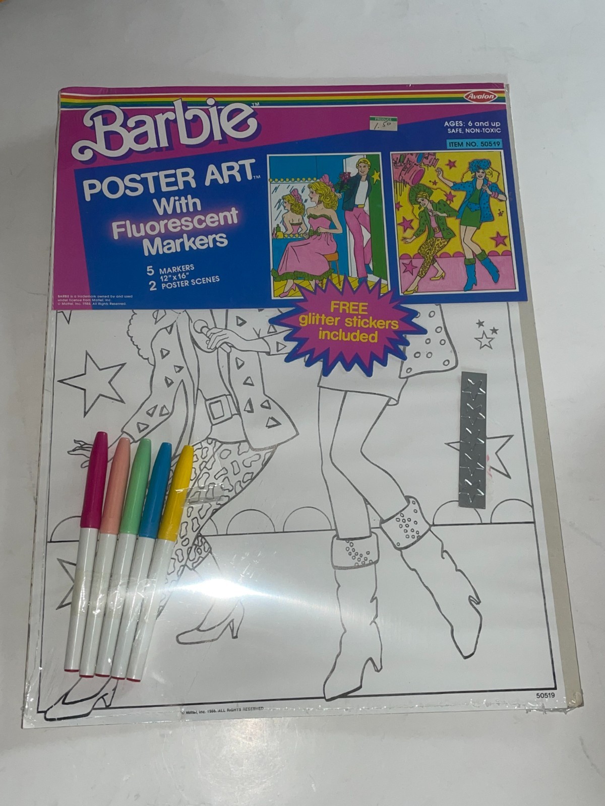 1986 Barbie Poster Art Poster w/ Markers 12×16 ** SEALED in Original Package