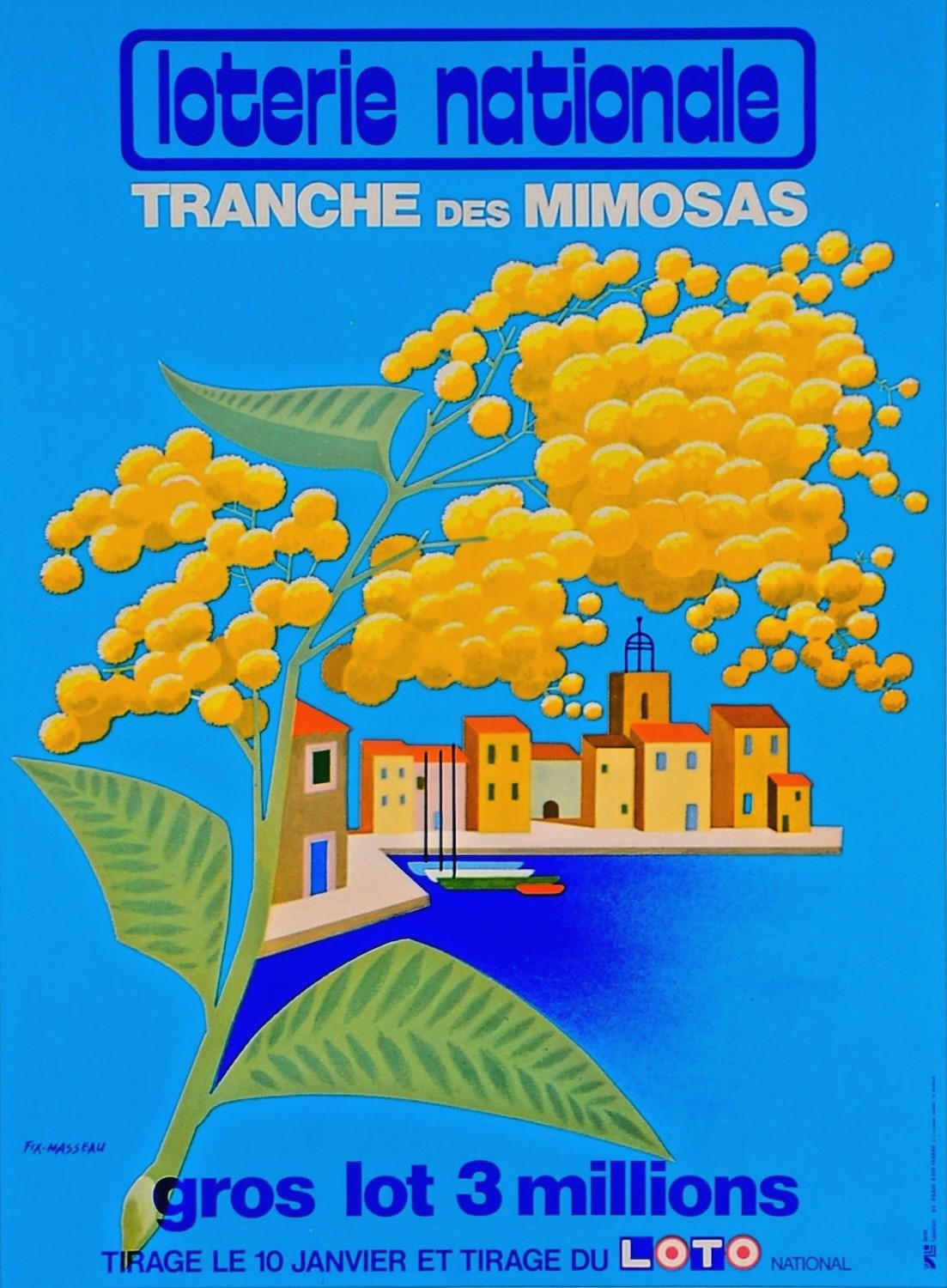Original Vintage French Loterie Nationale Tranche Des Mimosas Poster 1968