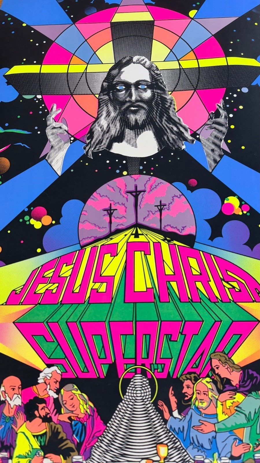 Jesus Christ Superstar Vintage 1971 Blacklight Poster Third Eye Last Supper Art