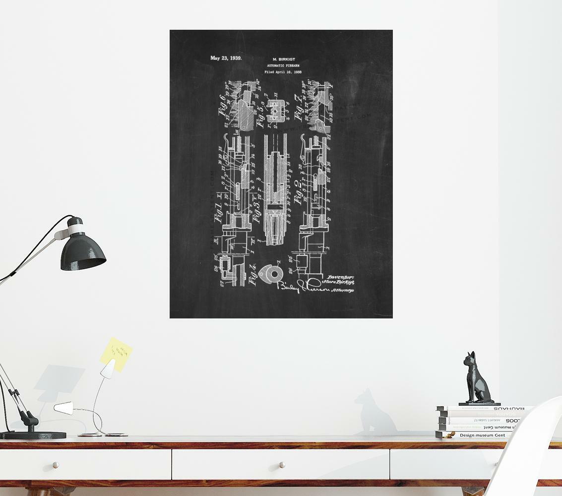 Automatic Firearm Patent Print Chalkboard