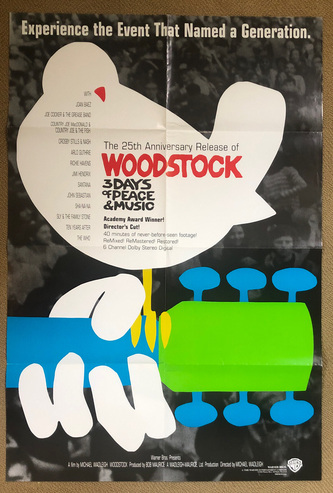 Woodstock 25th Anniversary Vintage Poster Movie Skolnick Dove Guitar Peace 1994