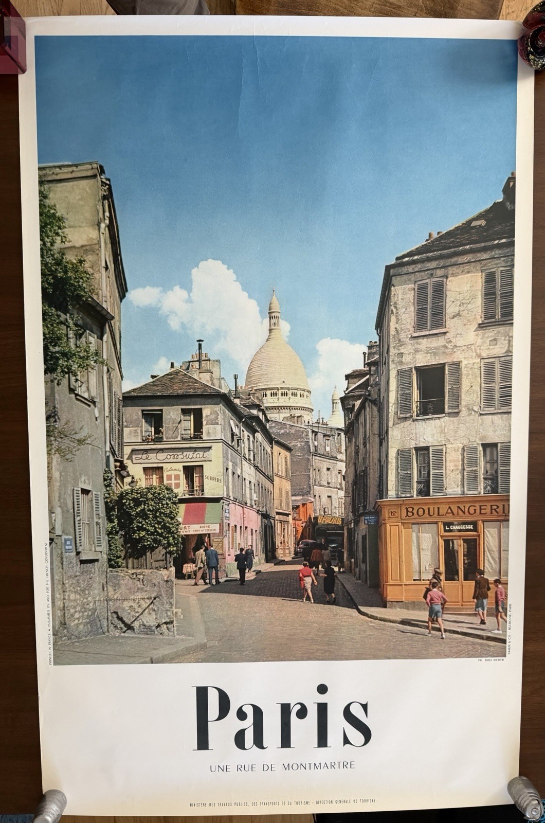 Vintage Paris “Une Rue De Montmartre” Travel Poster 1950s Large 24.5” x 39.85”