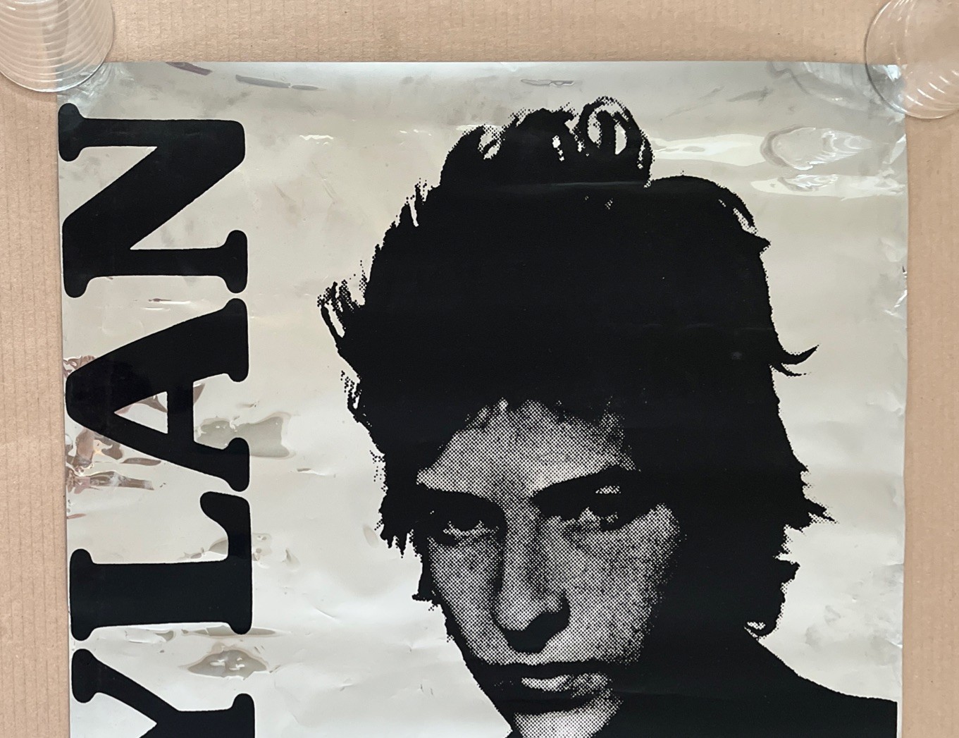 Original Vintage Bob Dylan Headshot Black And Silver Foil Music Poster 1970s