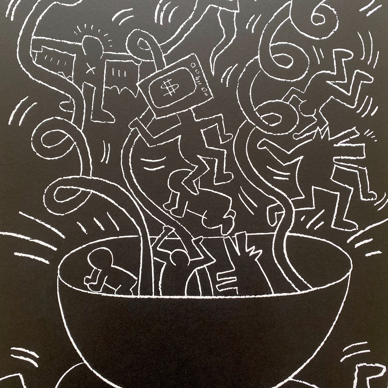 KEITH HARING RARE 1990 LITHO PRINT FRAMED POP ART EXHIBIT POSTER “UNTITLED” 1985