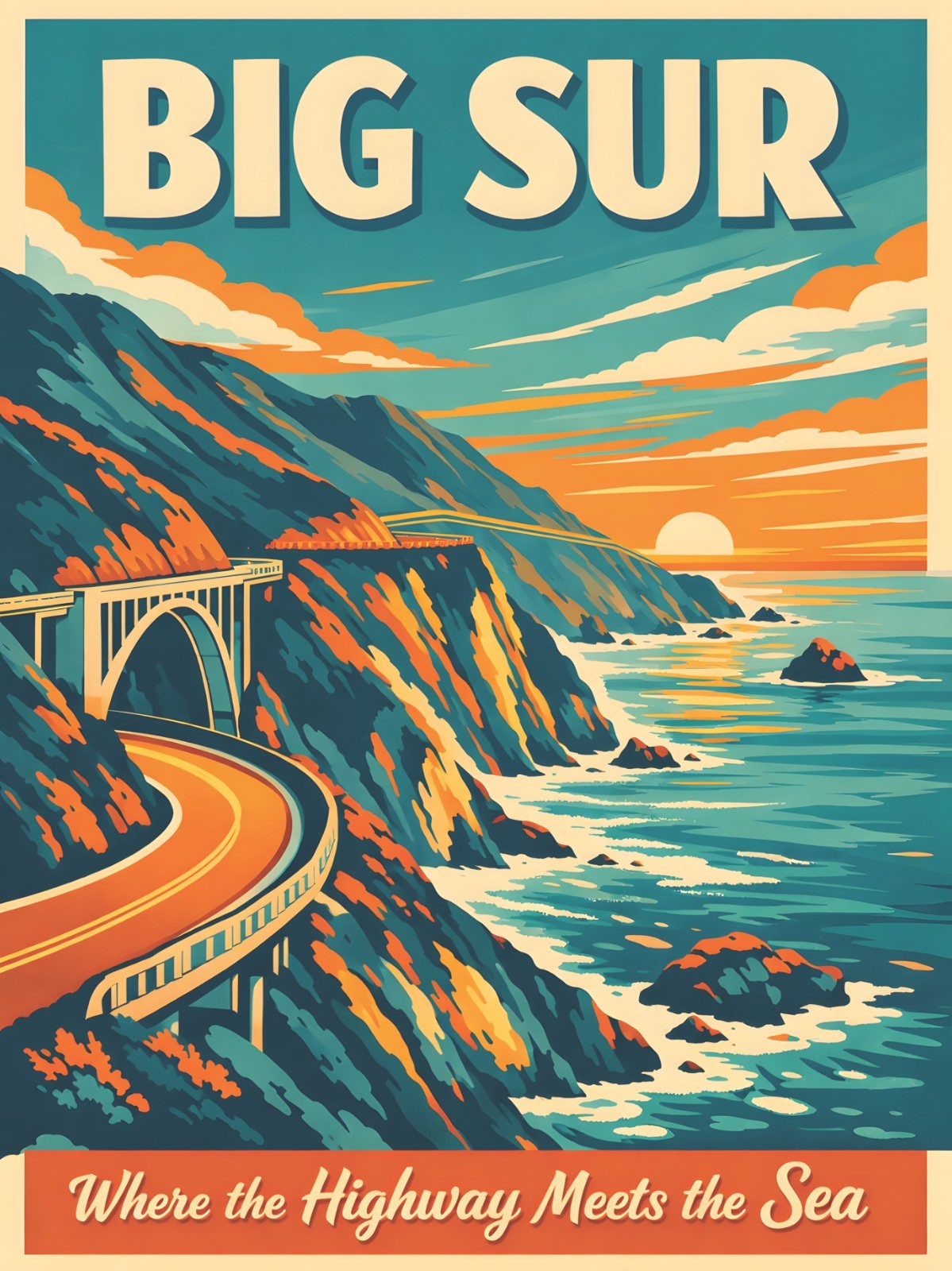 Big Sur California USA Retro Travel Poster Print Wall Art