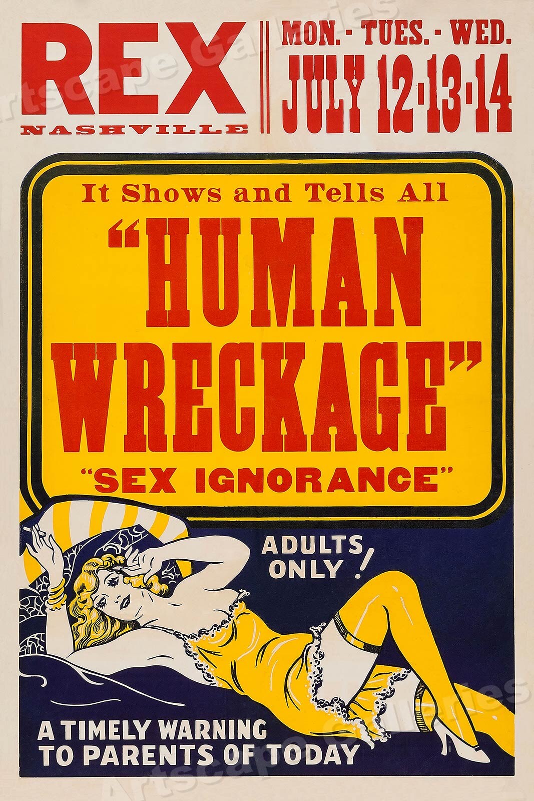1930s Vintage Adult Vintage Style Movie Poster – “Human Wreckage” – 20×30