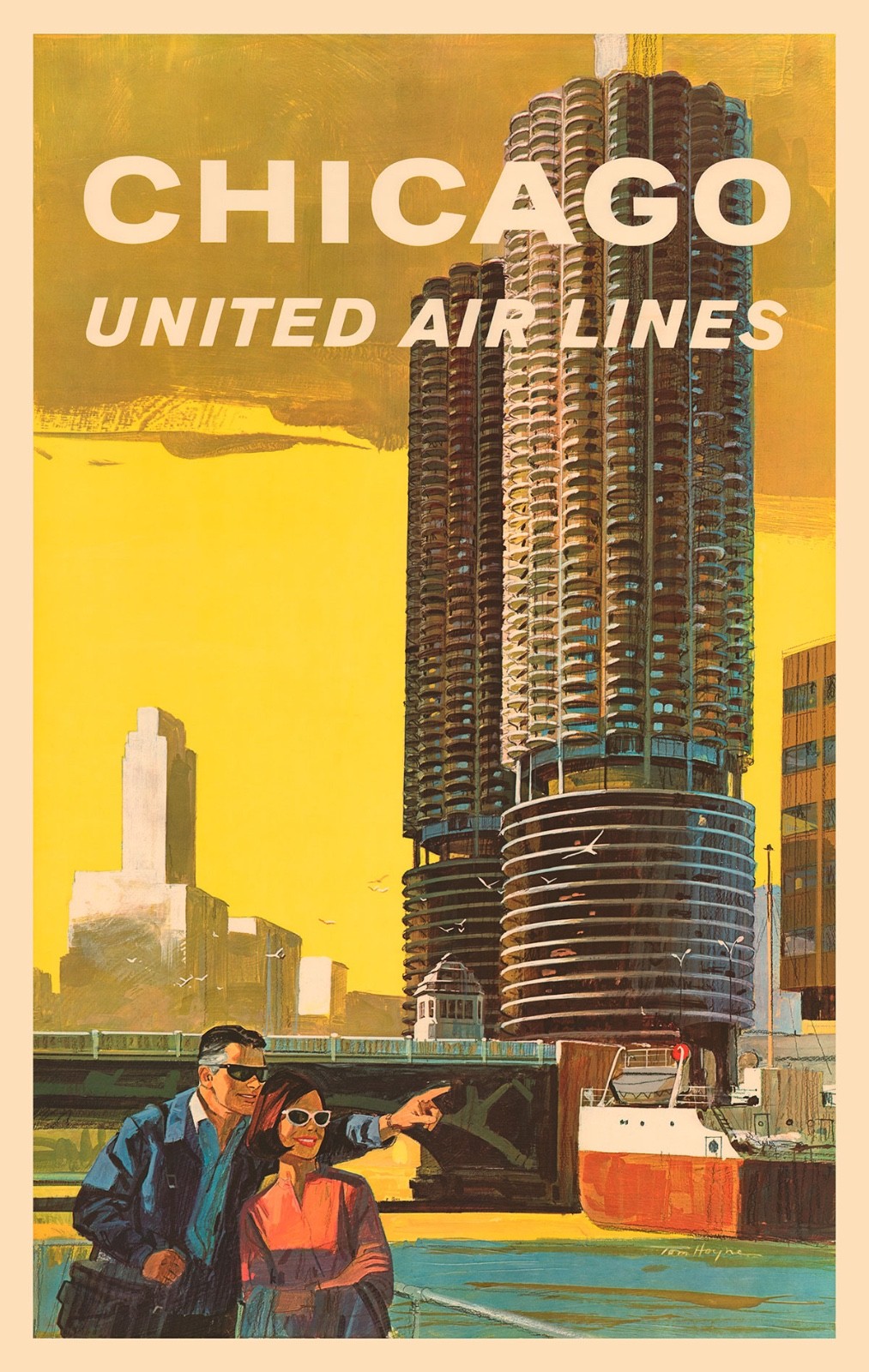 Chicago United Airlines Travel Poster By Hoyne -High Quality Giclee Print 27×43″