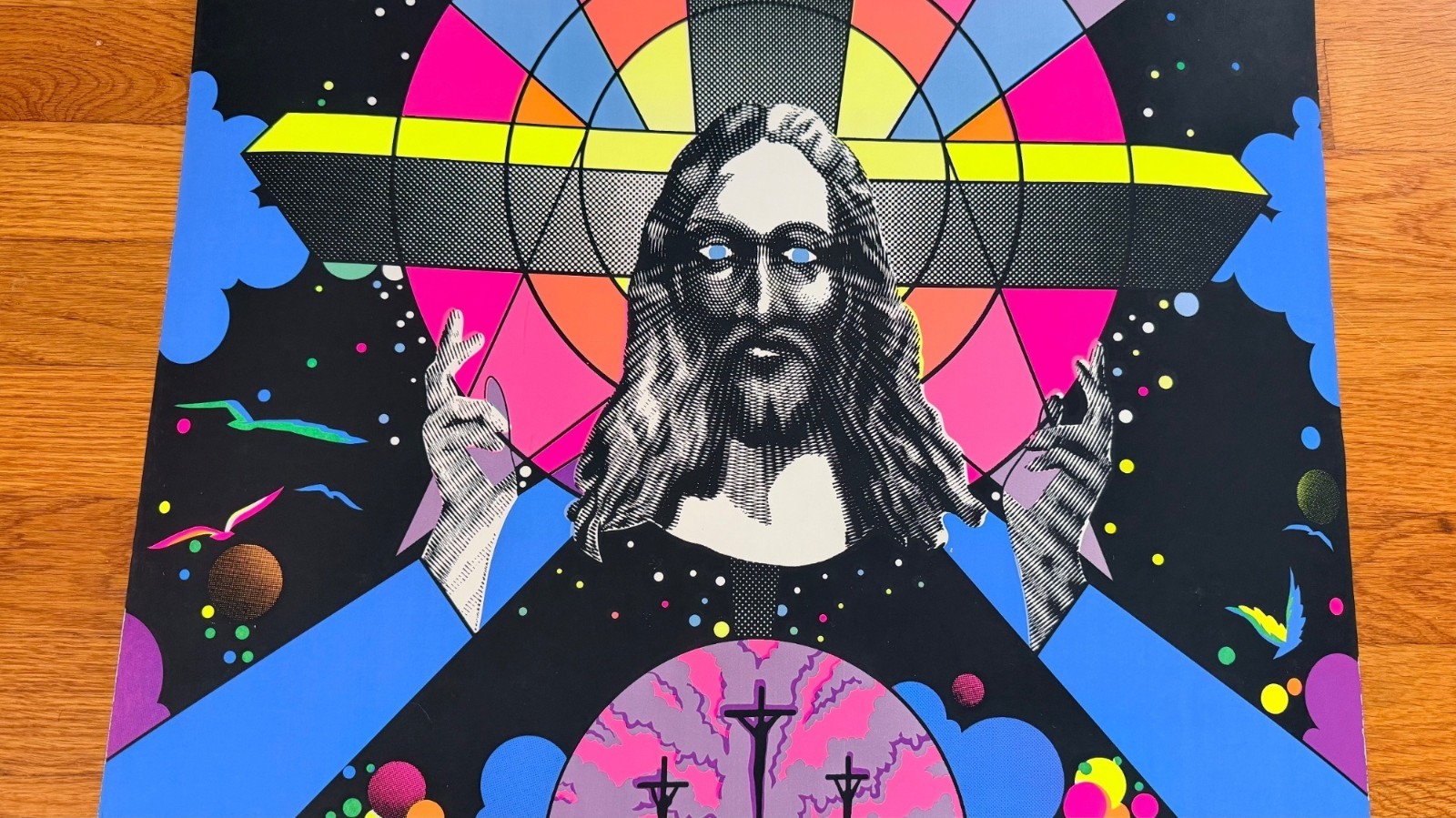Jesus Christ Superstar Vintage 1971 Blacklight Poster Third Eye Last Supper Art
