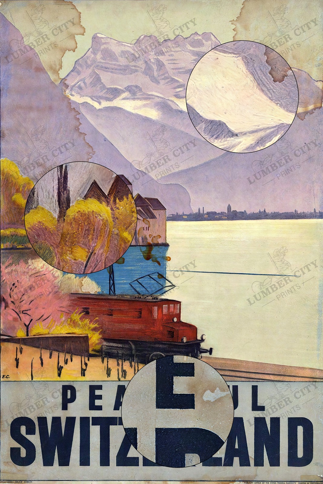 Peaceful Switzerland 1930s Cardinaux Railway Vintage Travel Poster Art