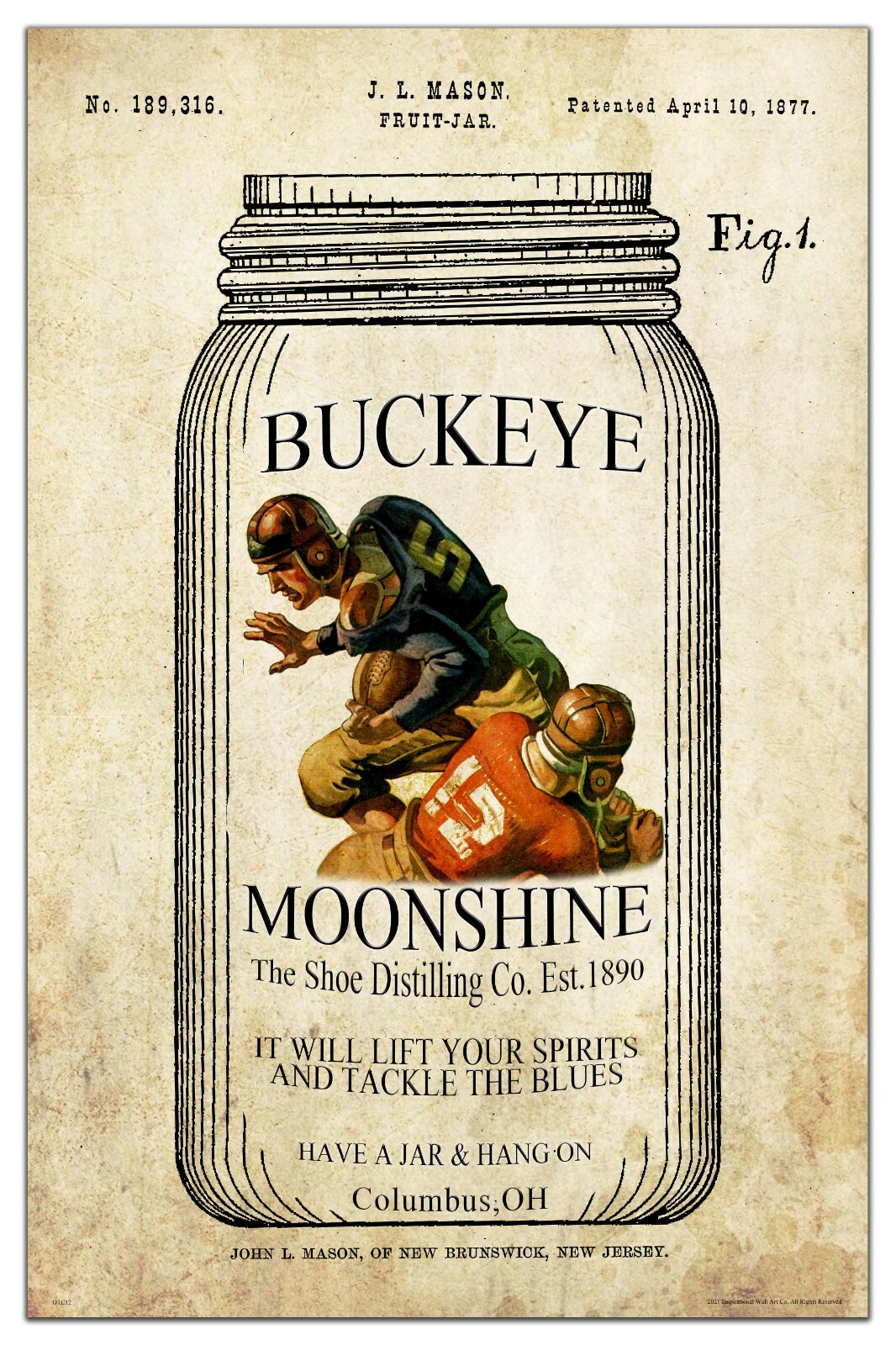 Vintage Ohio State Buckeyes Football Patent Art Print 11×17 Bar Game Room Decor