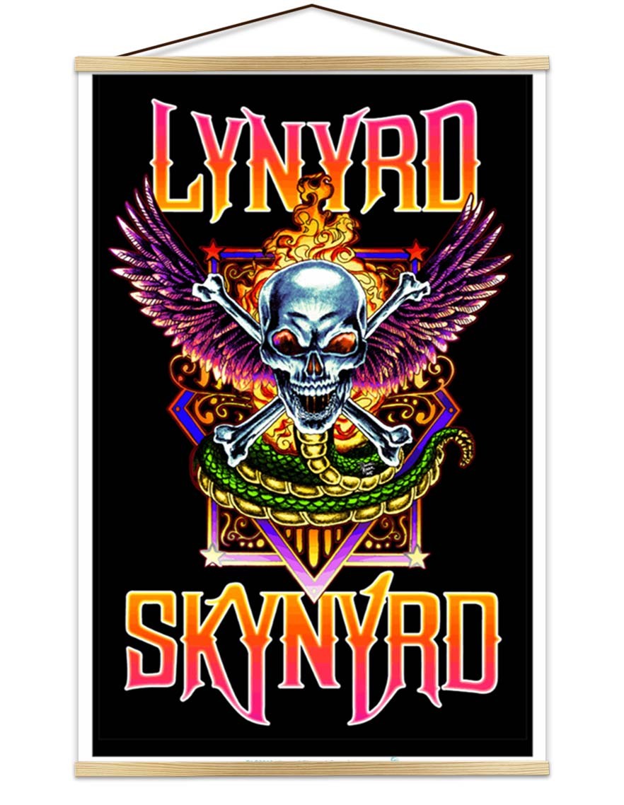 Lynyrd Skynyrd Crossbones Blacklight Poster 23×35 in. with Wood Poster Hanger