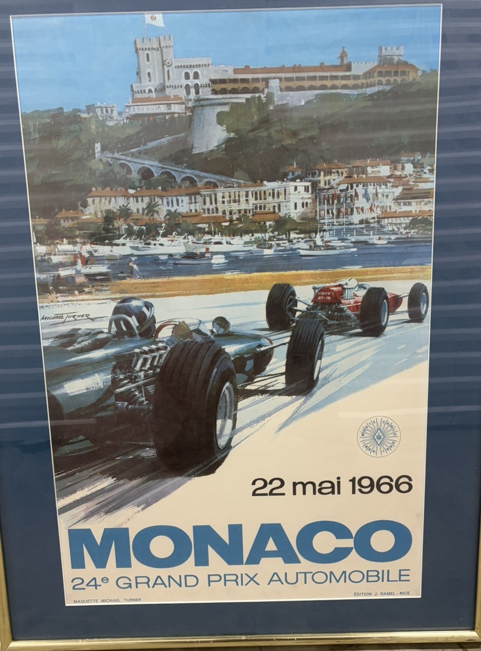Vintage French Poster for 24rd Grand Prix de Monaco Race by Turner 1966 F1