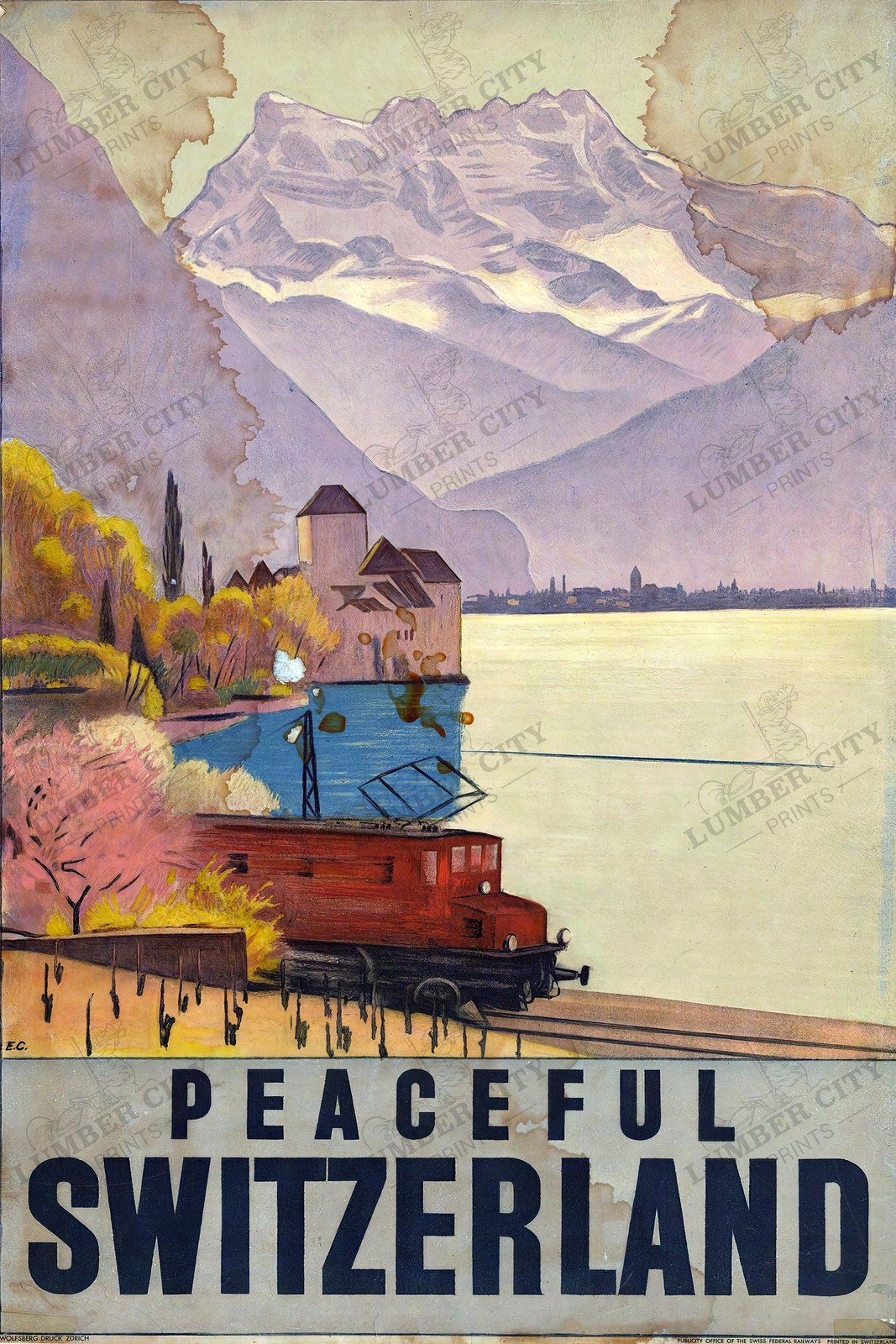 Peaceful Switzerland 1930s Cardinaux Railway Vintage Travel Poster Art