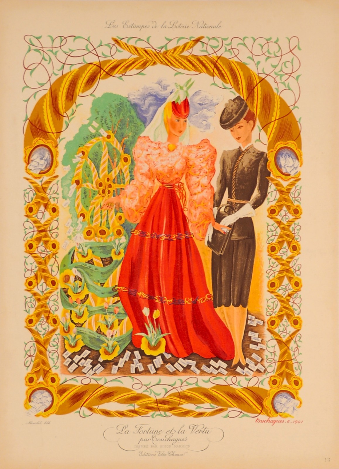 Original Loterie Nationale Poster “La Fortune ets la Vertu” Touchagues 1941