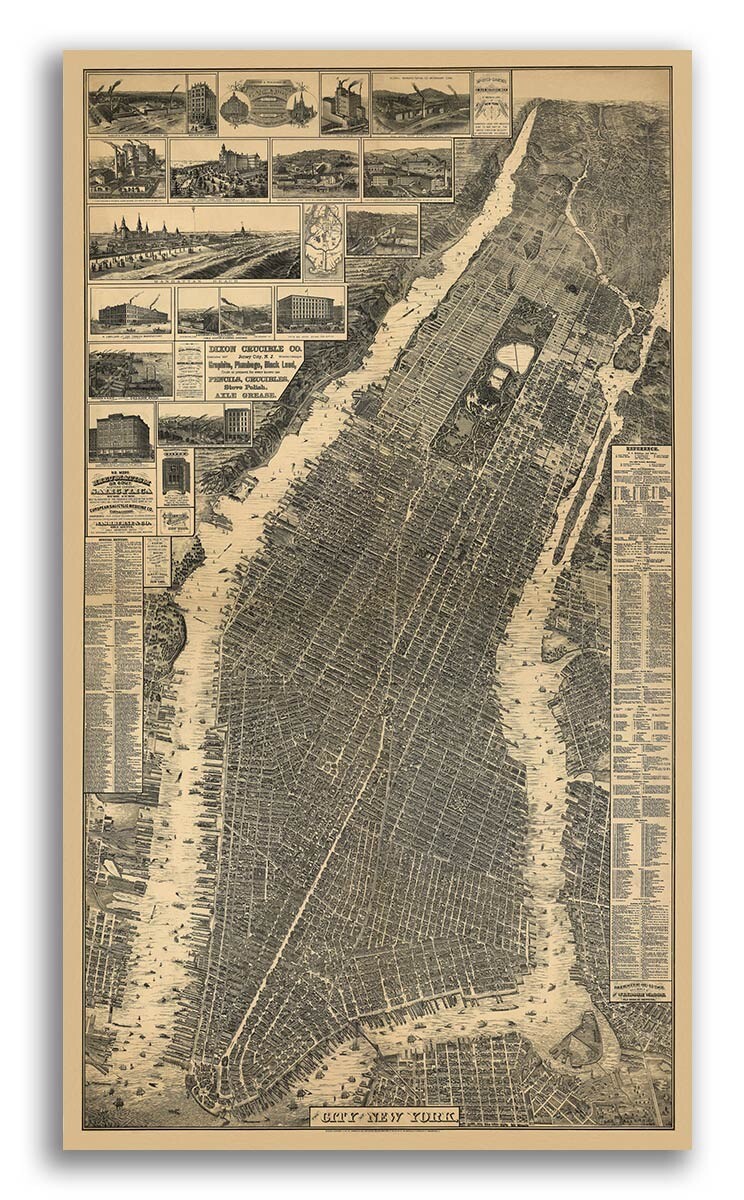 1879 New York City, New York Vintage Old Panoramic NY City Map – 24×42